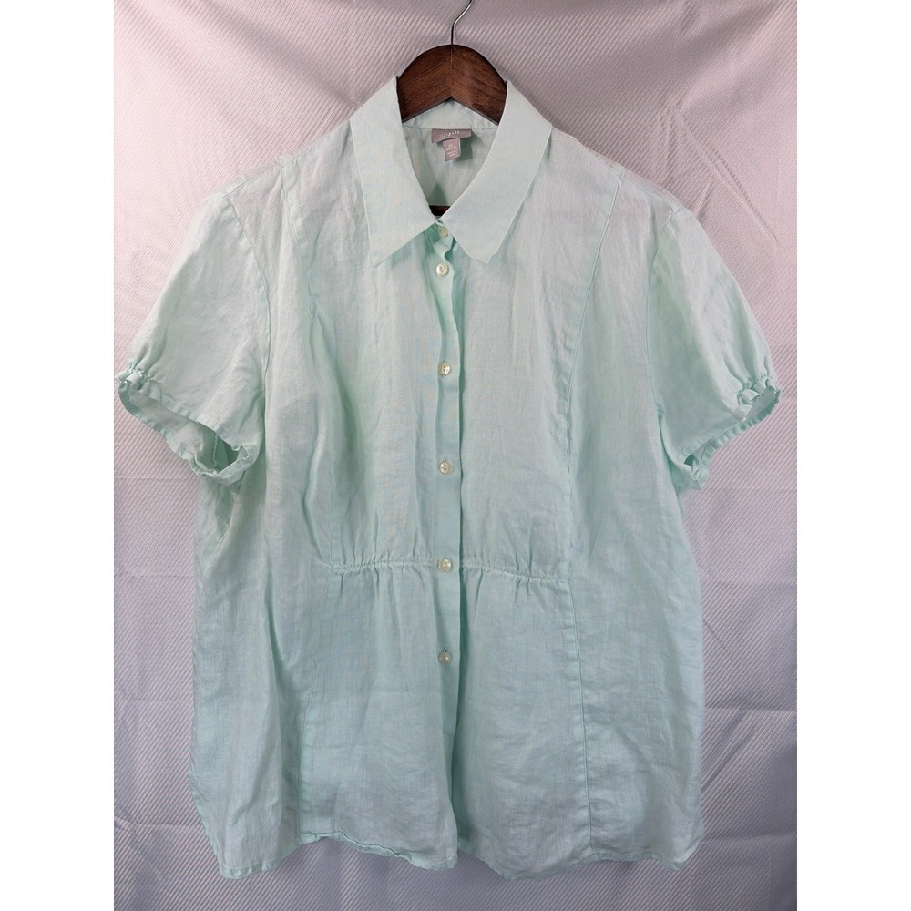 J. Jill Mint Green 100% Linen Short Sleeve Button Down Shirt Plus Size 2X